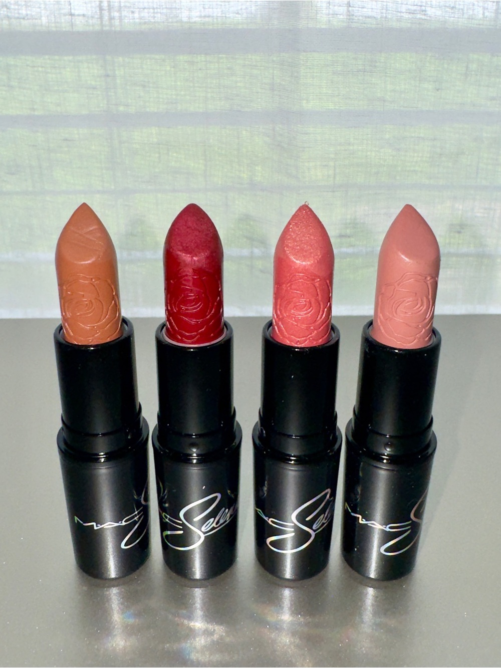 MAC Cosmetics Lipstick Set — Nude, Deep Red, Coral Pink, Soft Pink
